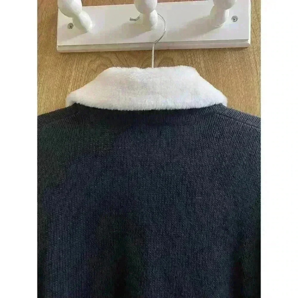 Vintage BP Design Black Beaded Christmas Snow Globe Full Zip Sweater Faux Fur M - Picture 12 of 12